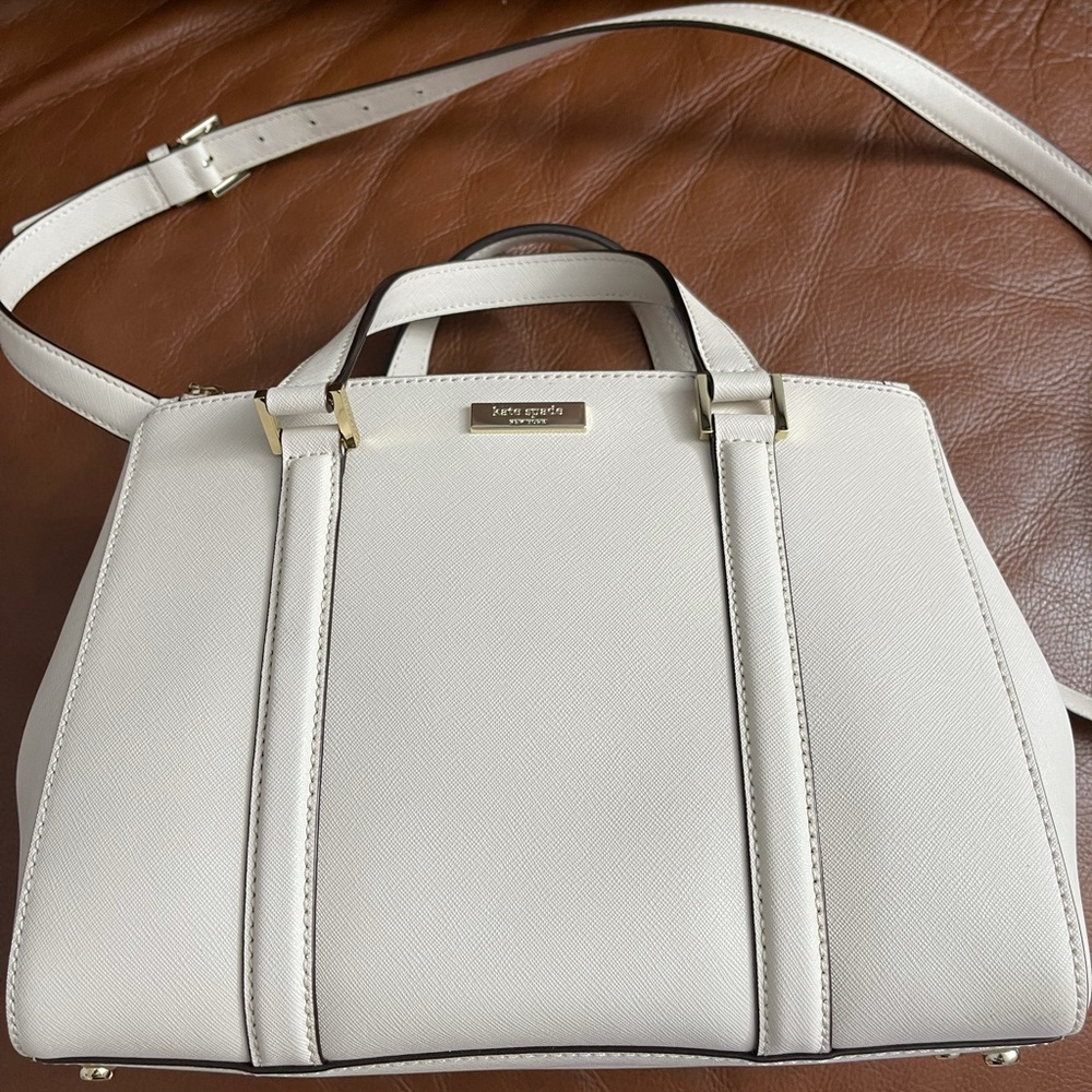 NWT Kate Spade Cream White Top Handle Saffiano Leather Purse Handbag